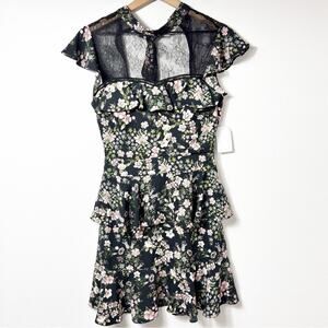 ONE ONE SIX FLORAL BLACK PINK WOMEN MINI TIER DRESS SIZE XS BRAND NEW